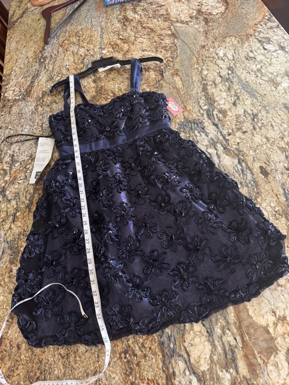 Phoebe Couture Navy Floral Appliqué Party Dress